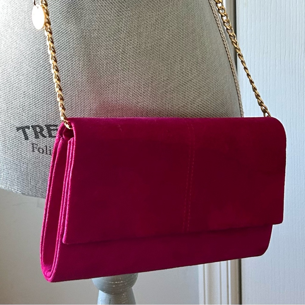 Ava & Lina Magenta Micro Suede Flap Clutch 5" x 12" x 2" - Picture 7 of 13